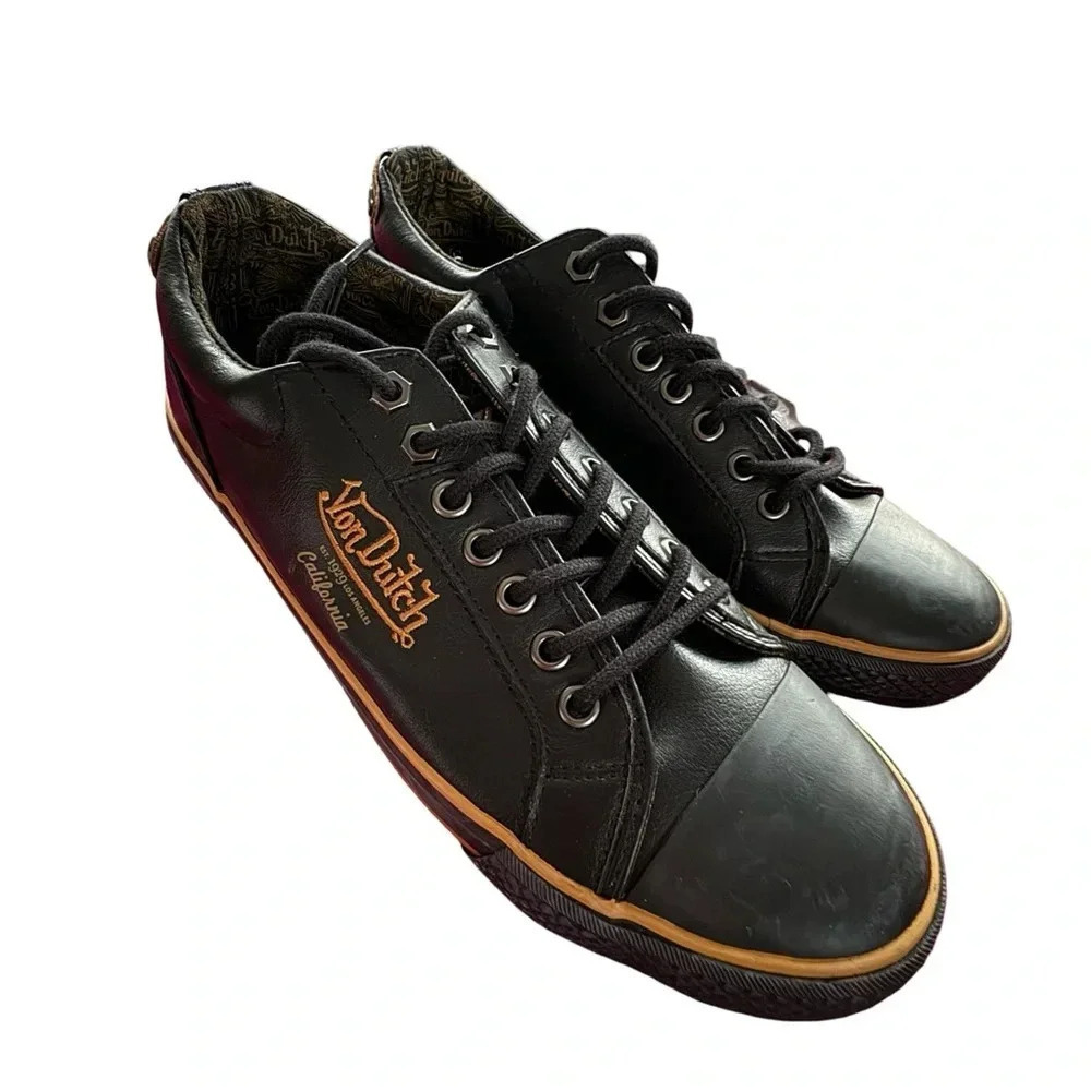 Von Dutch || Black & Saddle Brown Vegan Leather Low Profile Sneakers Men’s 8